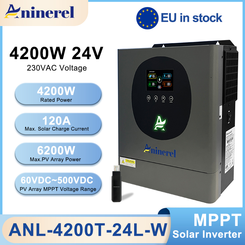 [0% Vat]Aninerel 4.2 kW 24V/230V Hybrid Solar Inverter Grid-Tied/Off-Grid Inverter with WiFi 120 Amp MPPT Dual Output