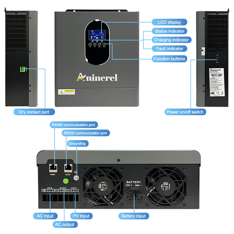  Aninerel 4.2KW 110V Hybrid Off Grid Solar Inverter Pure Sine Wave MPPT 120A 6200W Solar Charger Power Home LCD Display Inverter