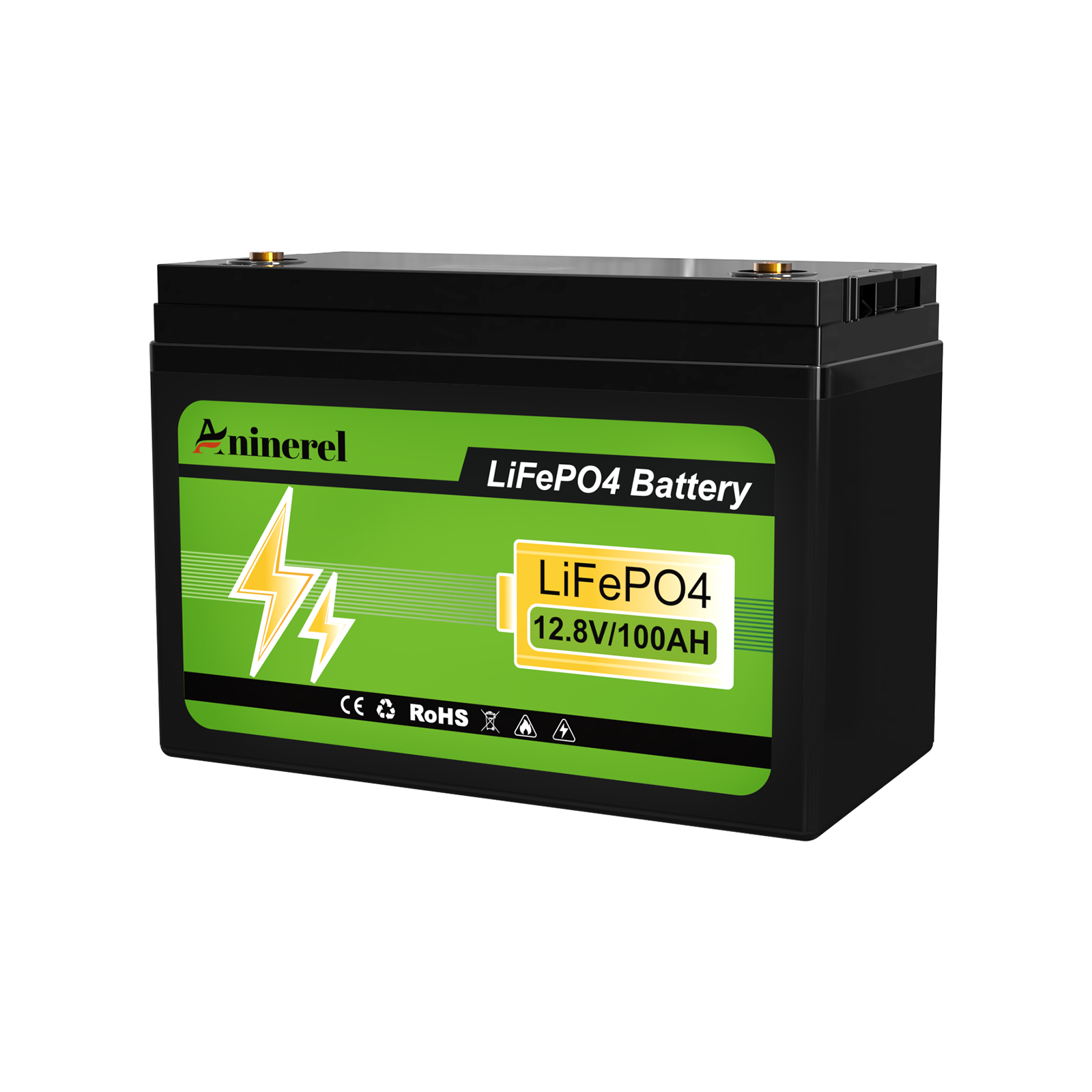  Aninerel 12.8V LiFePO4 Battery, 100Ah Solar Lithium Iron Phosphate Battery, Portable Rechargeable Battery with Built-in BMS and Bluetooth