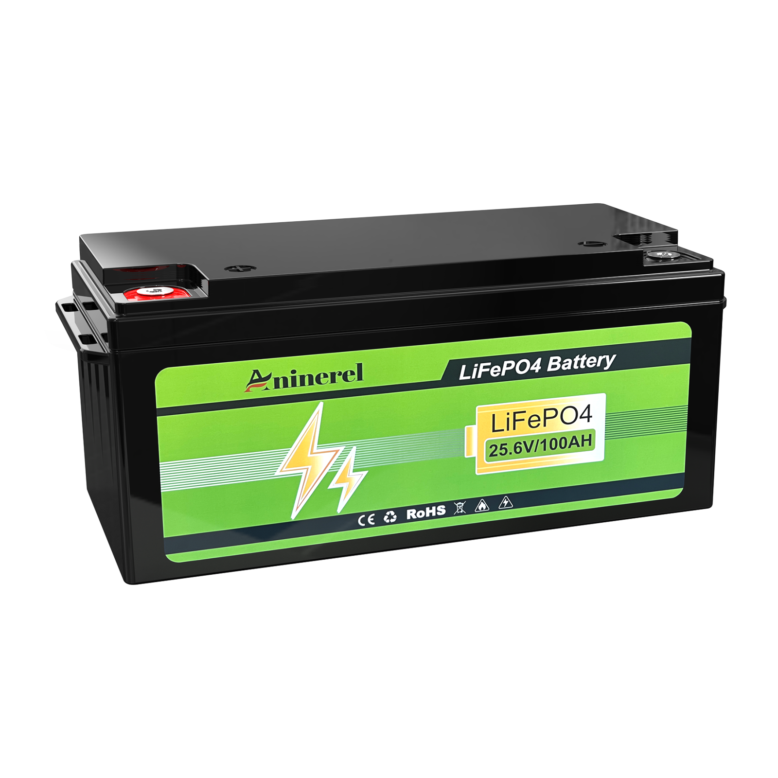  Aninerel 24V 100Ah LiFePO4 Battery Bluetooth 6000+ Cycles Grade A RV Solar Home Lithium Pack Built-in BMS 