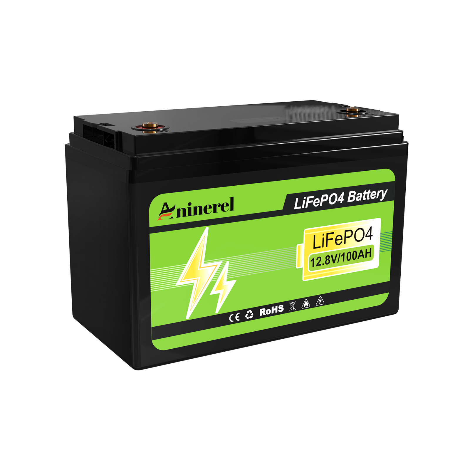  Aninerel 12.8V LiFePO4 Battery, 100Ah Solar Lithium Iron Phosphate Battery, Portable Rechargeable Battery with Built-in BMS and Bluetooth