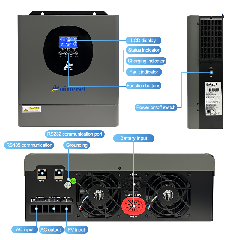 [0% Vat]Aninerel 2.5KW 12V 230V Hybrid Solar Inverter MPPT Pure Sine Wave Off-Grid Inverter with WIFI Function 30VDC-160VDC-Aninerel 