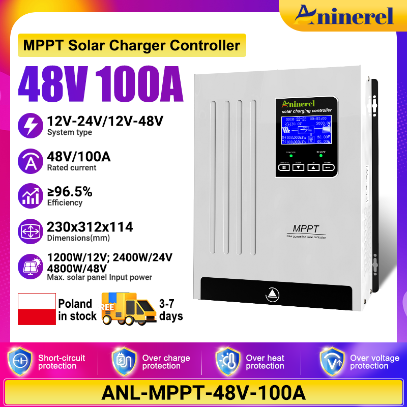 [🔥 618 BEST SELLER]Aninerel 100A MPPT Solar Charge Controller 12V 24V 36V 48V Battery Charger Max 150V Back-light LCD Solar Regulator