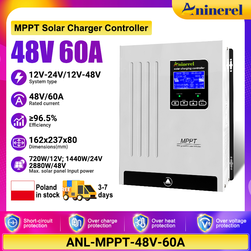 [🔥 618 BEST SELLER]Aninerel  60A MPPT Solar Charge Controller 12V 24V 36V 48V Battery Charger  Back-light LCD Solar Regulator
