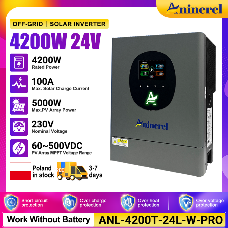 [🔥 618 BEST SELLER]Aninerel 4.2 kW 24V/230V Hybrid Solar Inverter Grid-Tied/Off-Grid Inverter with WiFi 120 Amp MPPT Dual Output