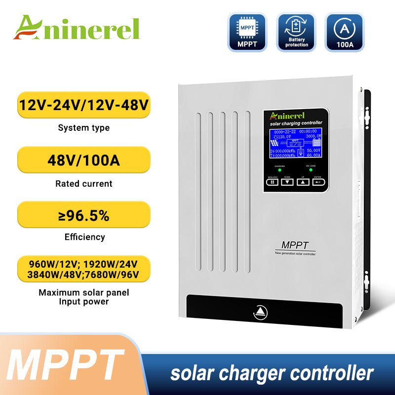 Aninerel 100A MPPT Solar Charge Controller 12V 24V 36V 48V Battery Charger Max 150V Back-light LCD Solar Regulator-Aninerel 