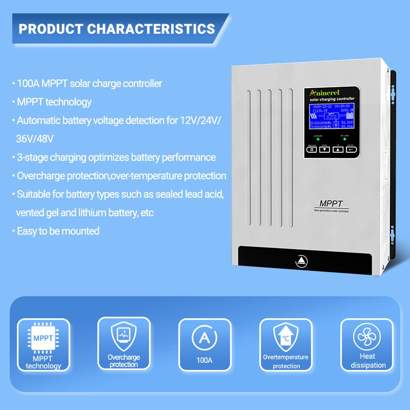 Aninerel 100A MPPT Solar Charge Controller 12V 24V 36V 48V Battery Charger Max 150V Back-light LCD Solar Regulator-Aninerel 