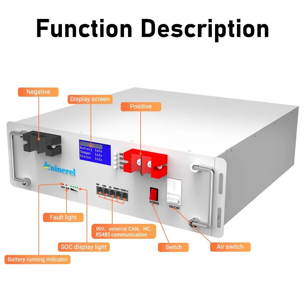 Aninerel- 51.2V 100Ah Rack-mounted LiFePO4 Battery 6000+ Cycles Built in BMS 5KWH Support Parallel for Solar System-Aninerel 