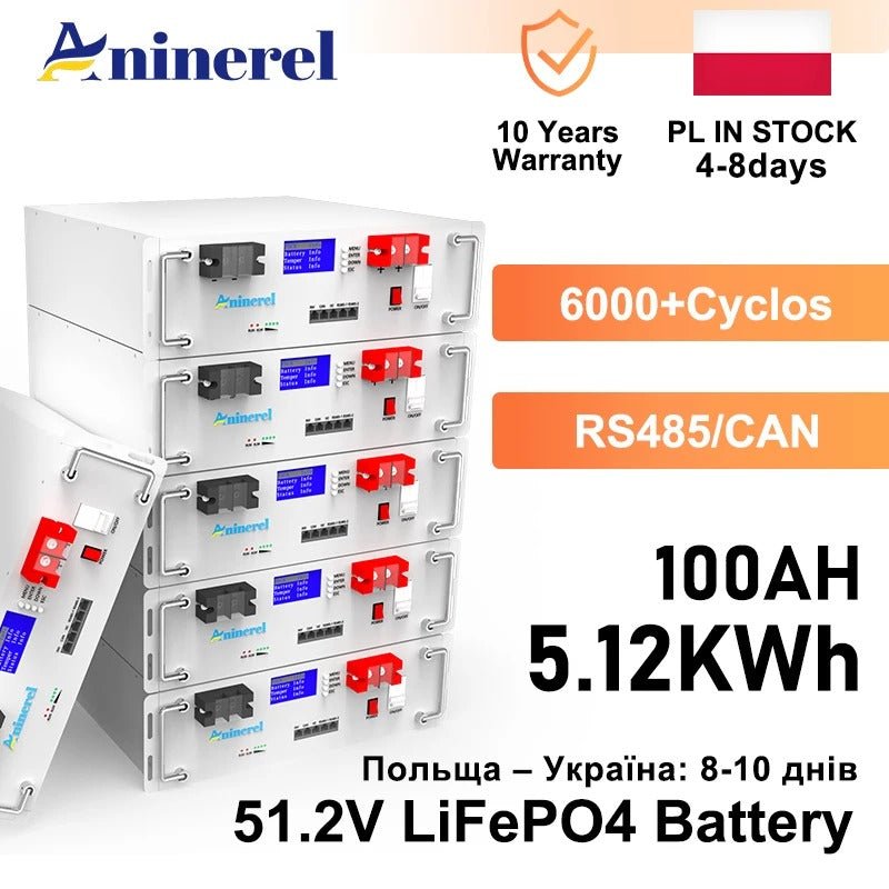 Aninerel- 51.2V 100Ah Rack-mounted LiFePO4 Battery 6000+ Cycles Built in BMS 5KWH Support Parallel for Solar System-Aninerel 