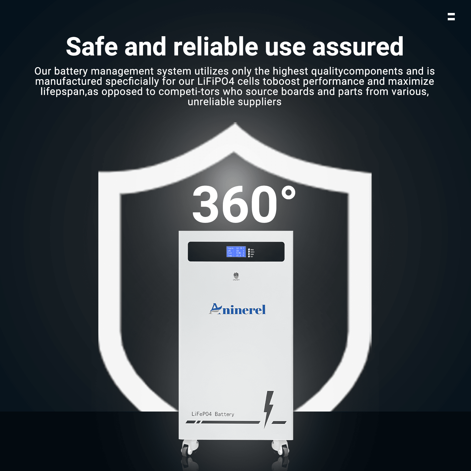 Aninerel 51.2V 300Ah LFP Battery, 16kWh Solar Storage, BMS, 6,000+ Cycles - ANENJISOLAR