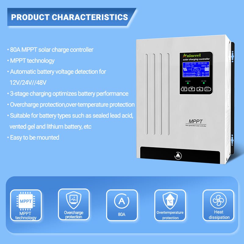 Aninerel  80A  MPPT Solar Charge Controller 12V 24V 36V 48V Battery Charger  Back-light LCD Solar Regulator-Aninerel 