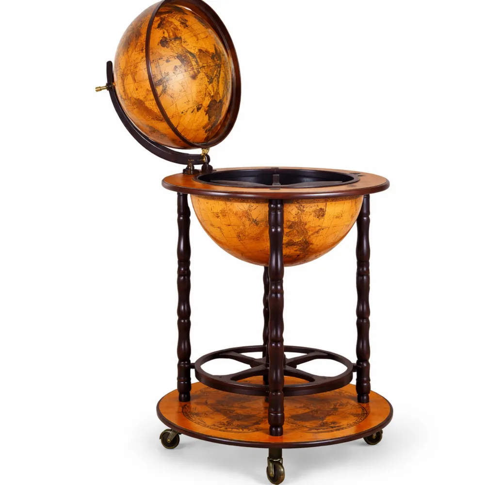 Carrello Porta Bottiglie di Vino con Mappamondo Classico