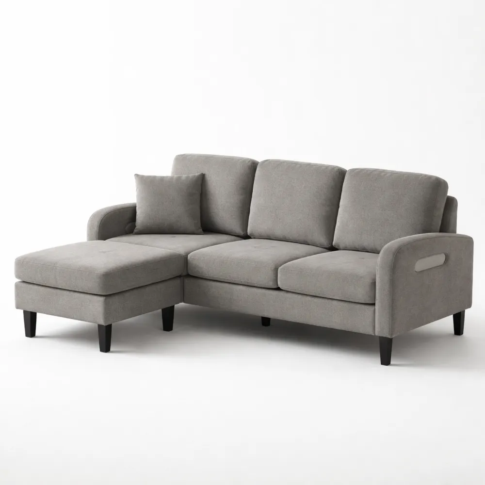 Divano modulare L con chaise longue, 3 posti, tessuto traspirante, ideale per salotti e uffici