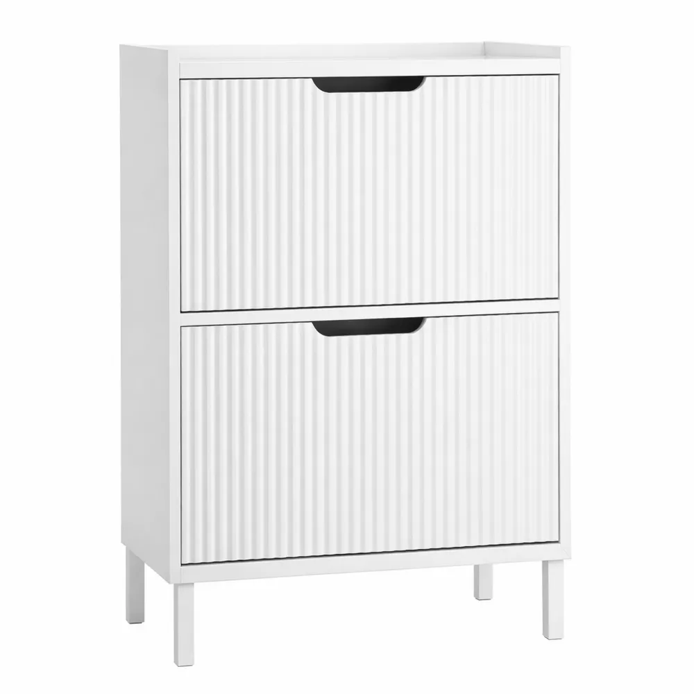Scarpiera Salvaspazio con Ante a Ribalta Regolabili in Legno, 50x19x90 cm, Bianco