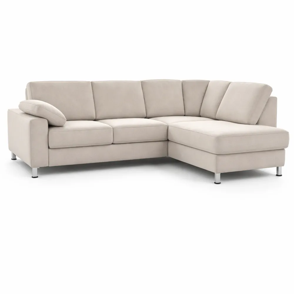 Divano angolare con ottomana destra in microfibra beige chiaro