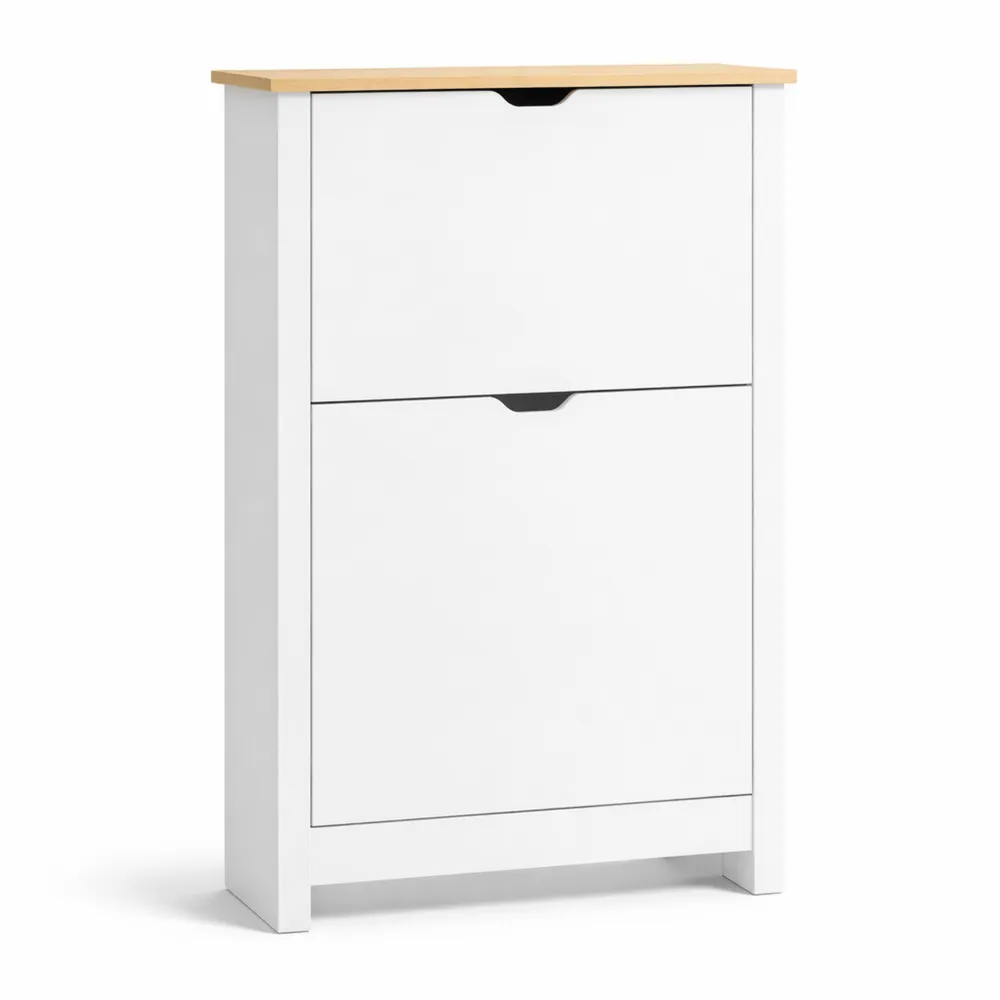 Scarpiera Slim Salvaspazio con 3 Ante a Ribalta, Ripiani Regolabili e Base Rialzata, per 18 Paia di Scarpe, 72x26x112 cm, Bianco