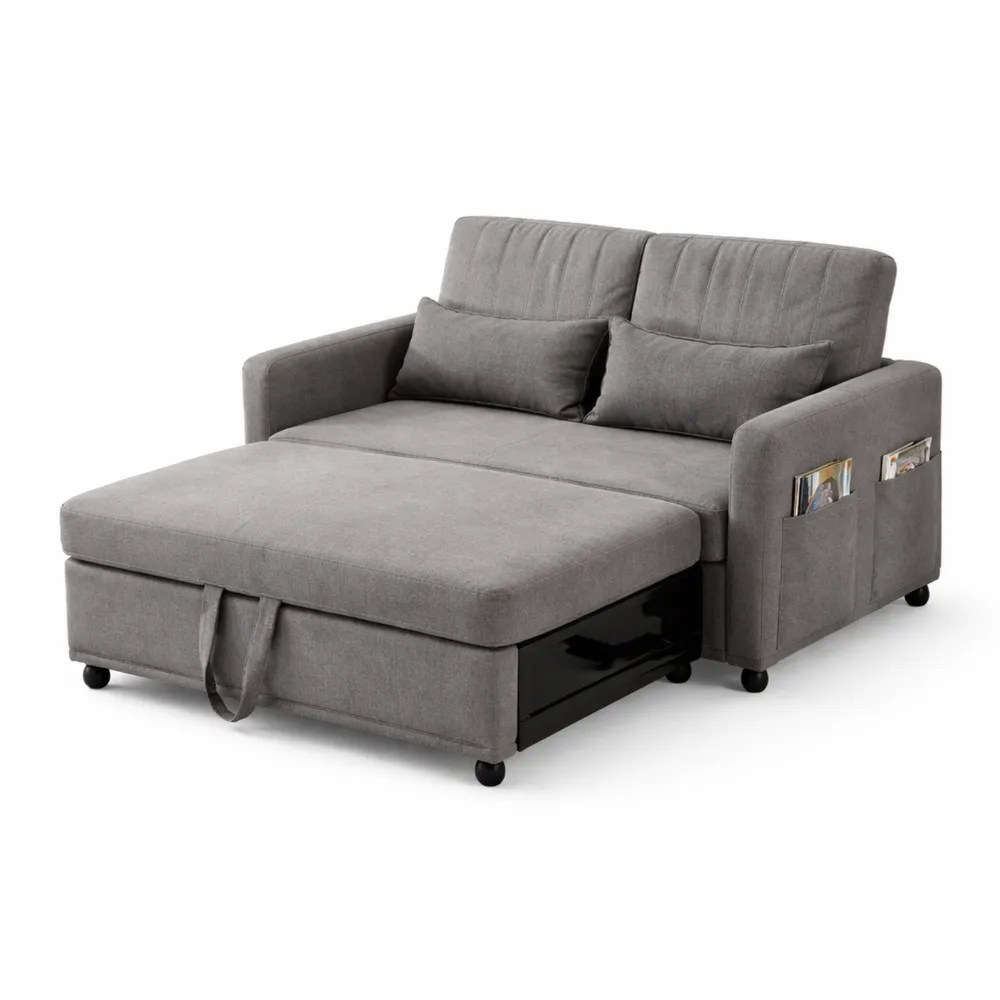 Divano letto pieghevole a due posti con schienale regolabile e tessuto traspirante grigio