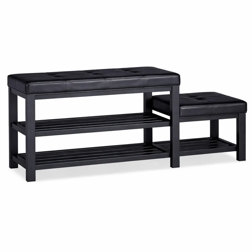 Scarpiera con Seduta Imbottita, 2 Livelli, per Bambini, 50x30,5x90,5 cm, Nero