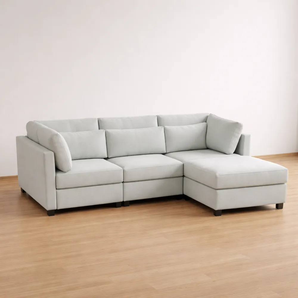 Divano ad Angolo con Funzione Letto e Poggiapiedi Regolabile, Design Moderno L-Shape (Beige)