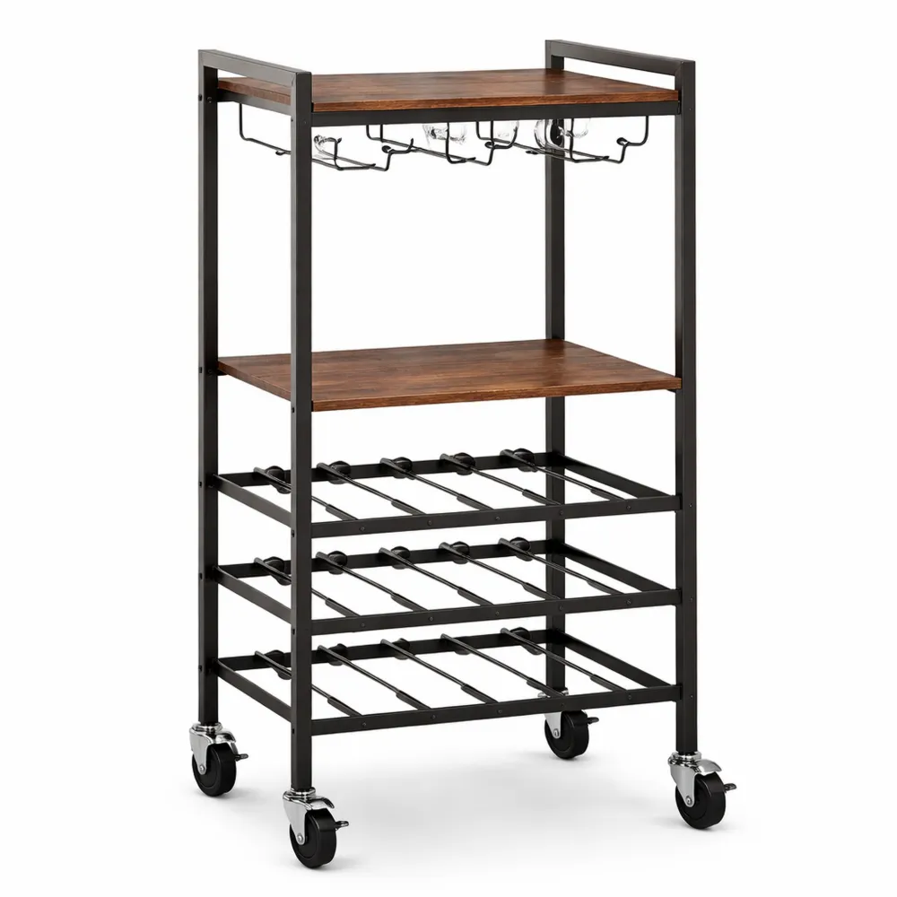 Portabottiglie da Pavimento per 12 Bottiglie con Portabicchieri