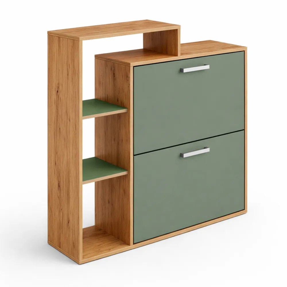 Scarpiera moderna in rovere e verde, 80x90 cm