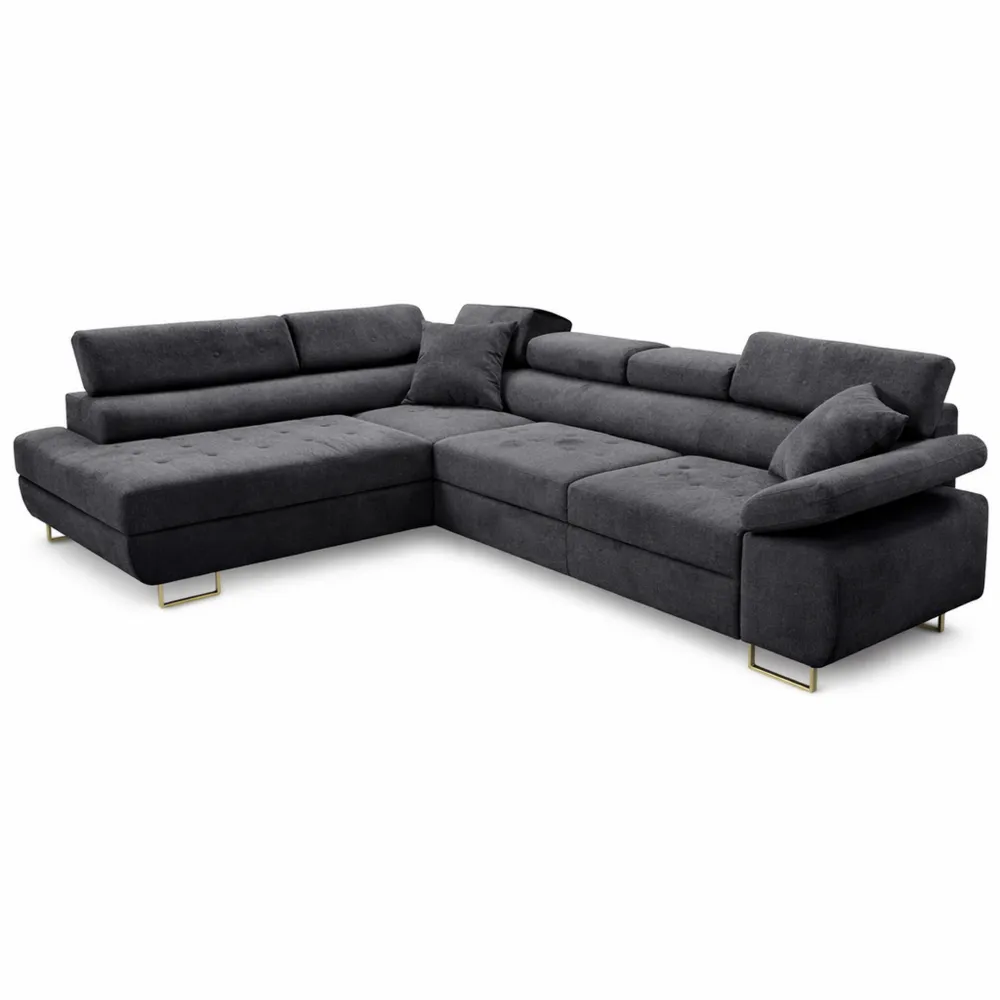 Divano angolare moderno con letto e cassetto integrato nero