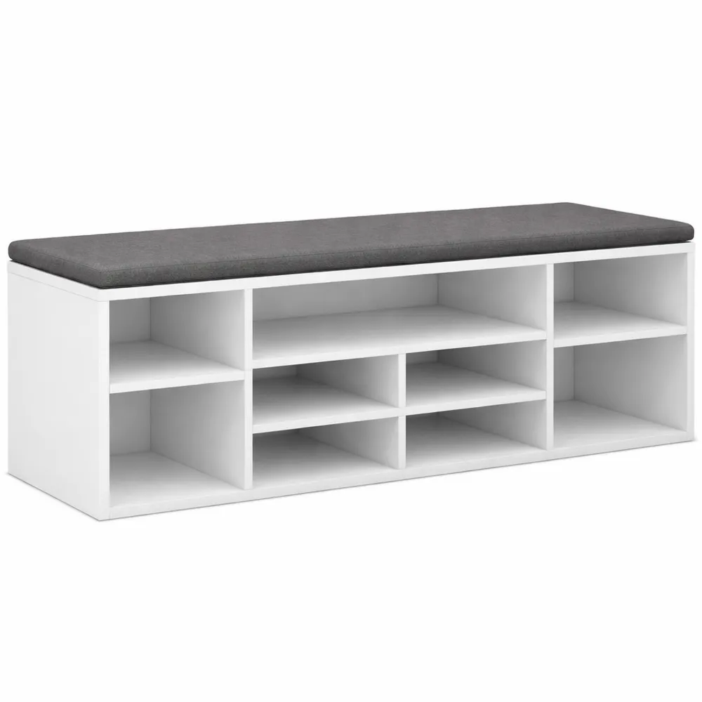 Scarpiera da Ingresso Salvaspazio con Seduta Imbottita, 7 Scomparti, Bianco e Grigio