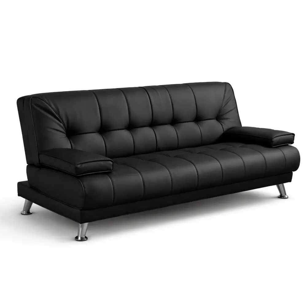 Divano letto reclinabile a tre posti in ecopelle nera 187cm