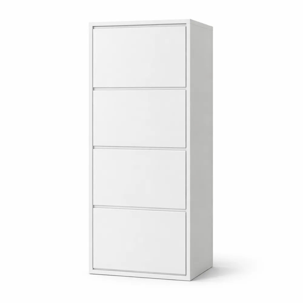 Armadio Scarpiera a 4 Scomparti in Metallo Bianco, 50x15x138 cm, Soluzione Salvaspazio Ingresso