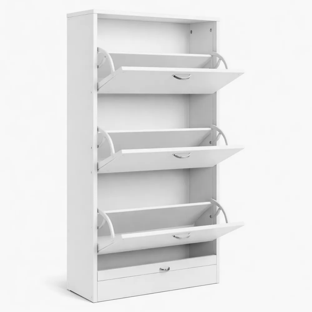 Scarpiera Salvaspazio con 3 Ante Ribaltabili e Doppia Profondità in Legno Melaminico 60x24x120 cm Bianco