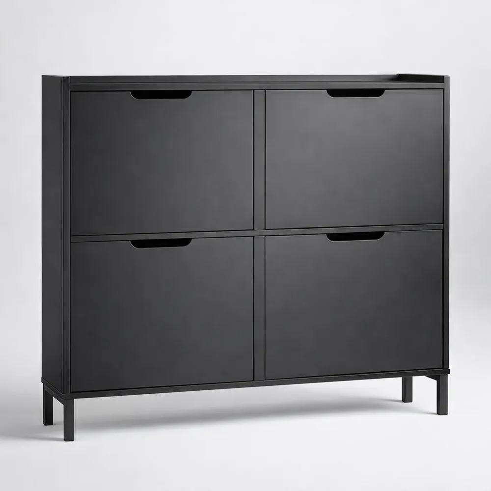 Scarpiera Salvaspazio Ingresso con 4 Ante Ribalta Regolabili, Armadio per Corridoio, 100x19x91 cm, Nero