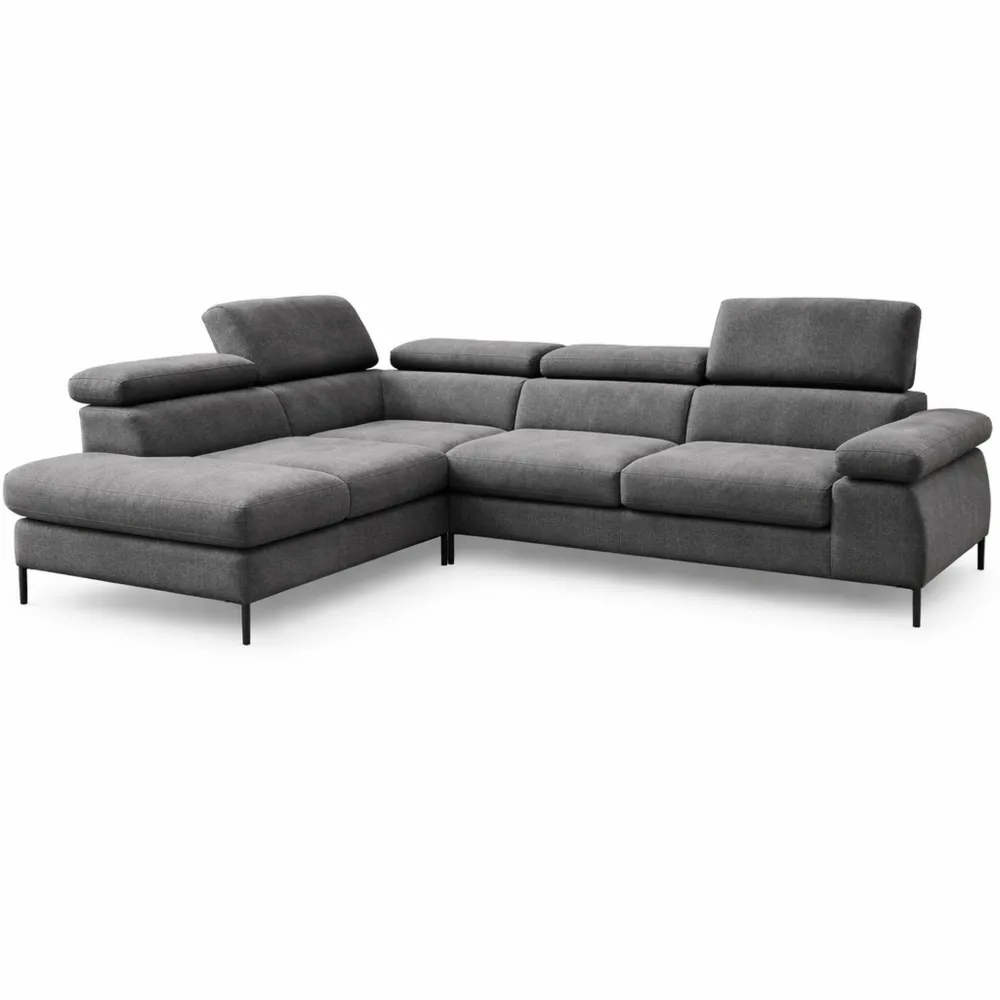 Divano letto angolare in tessuto antracite con chaise longue sinistra