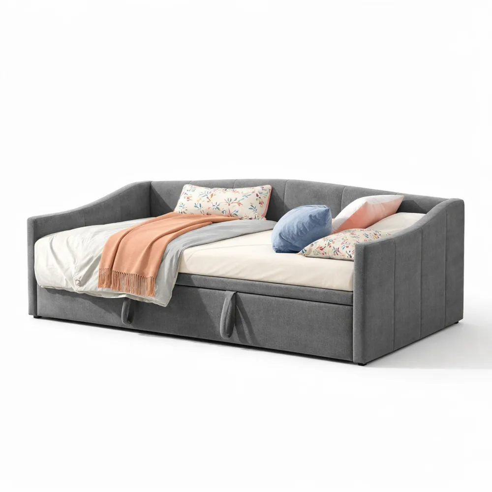 Divano letto trasformabile con letto estraibile in velluto, 3 posti, struttura con rete a doghe, 90 x 200 cm