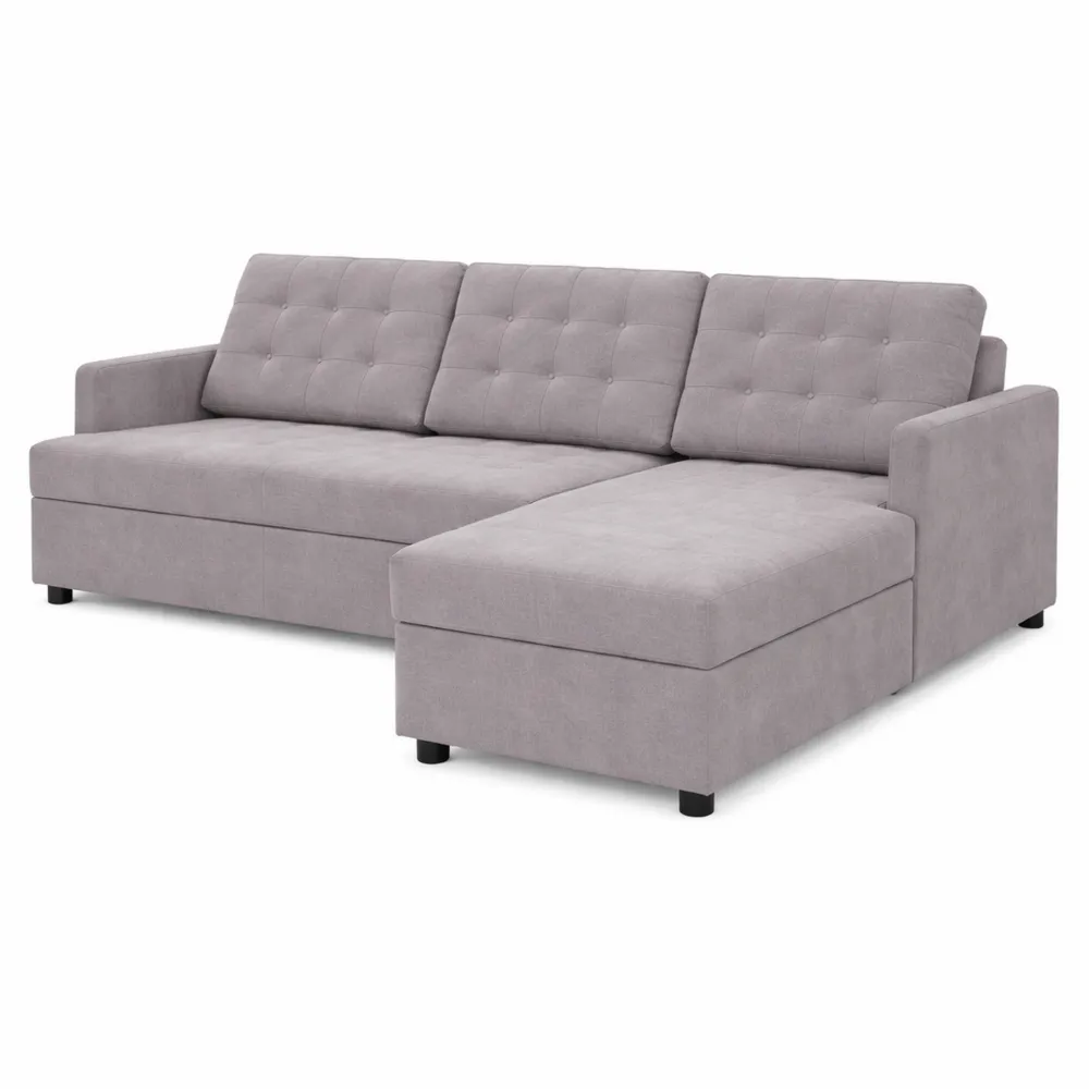 Divano Letto Angolare 3 Posti con Chaise Longue e Contenitore in Tessuto Lino, Grigio