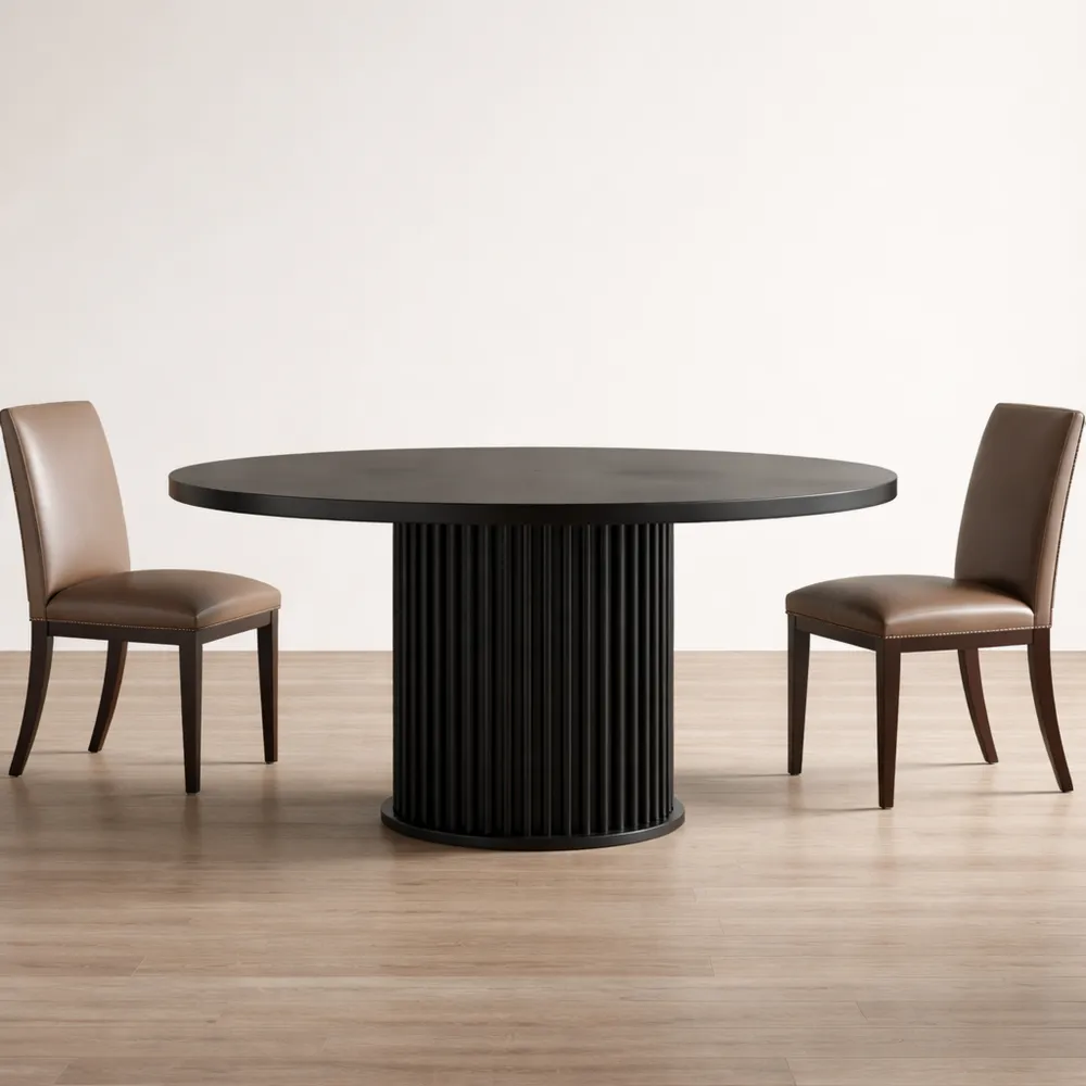 Tavolo da Pranzo Rotondo 120cm con Piano in Legno e Base in Metallo, 4 Persone, Nero Moderno