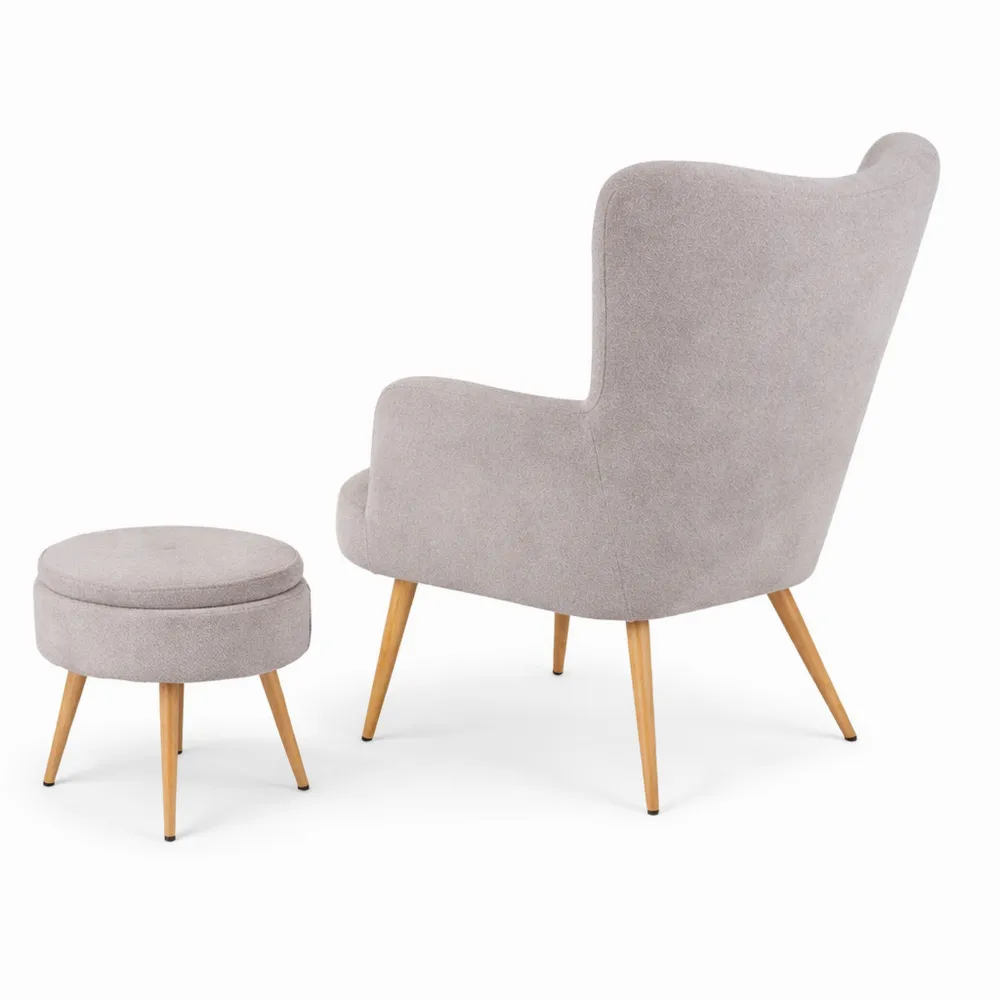 Poltrona Imbottita Ergonomica con Poggiapiedi Contenitore per Camera da Letto e Salotto in Effetto Teddy Morbido - Grigio