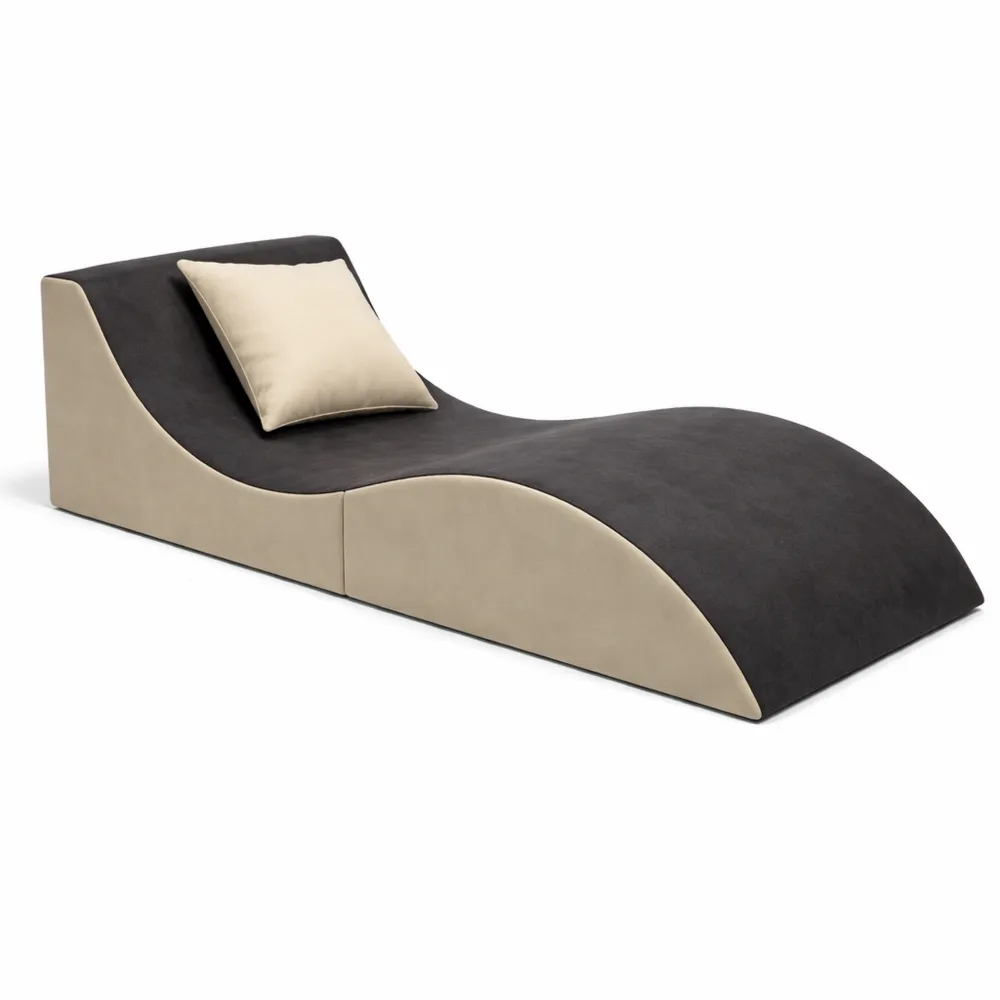 Poltrona Relax Pieghevole con Pouf e Tavolo, Colore Grigio-Beige