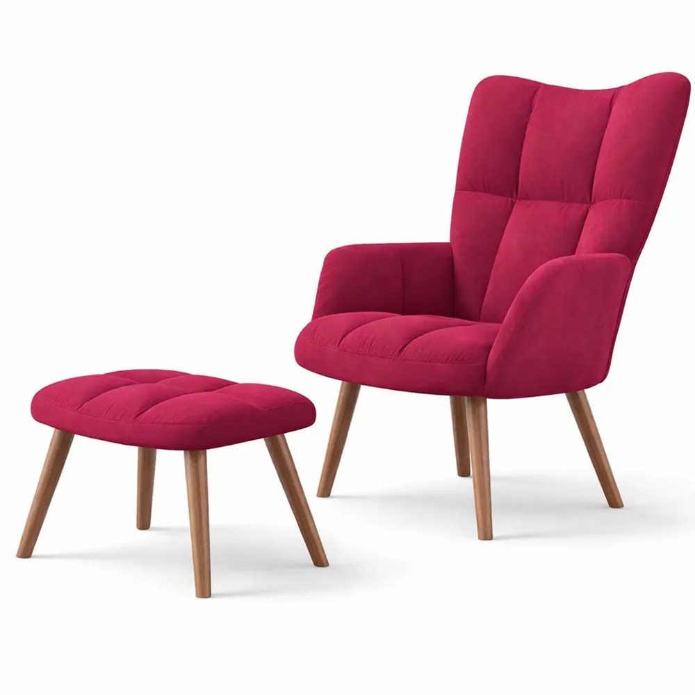 Poltrona Relax con Poggiapiedi in Velluto Rosso