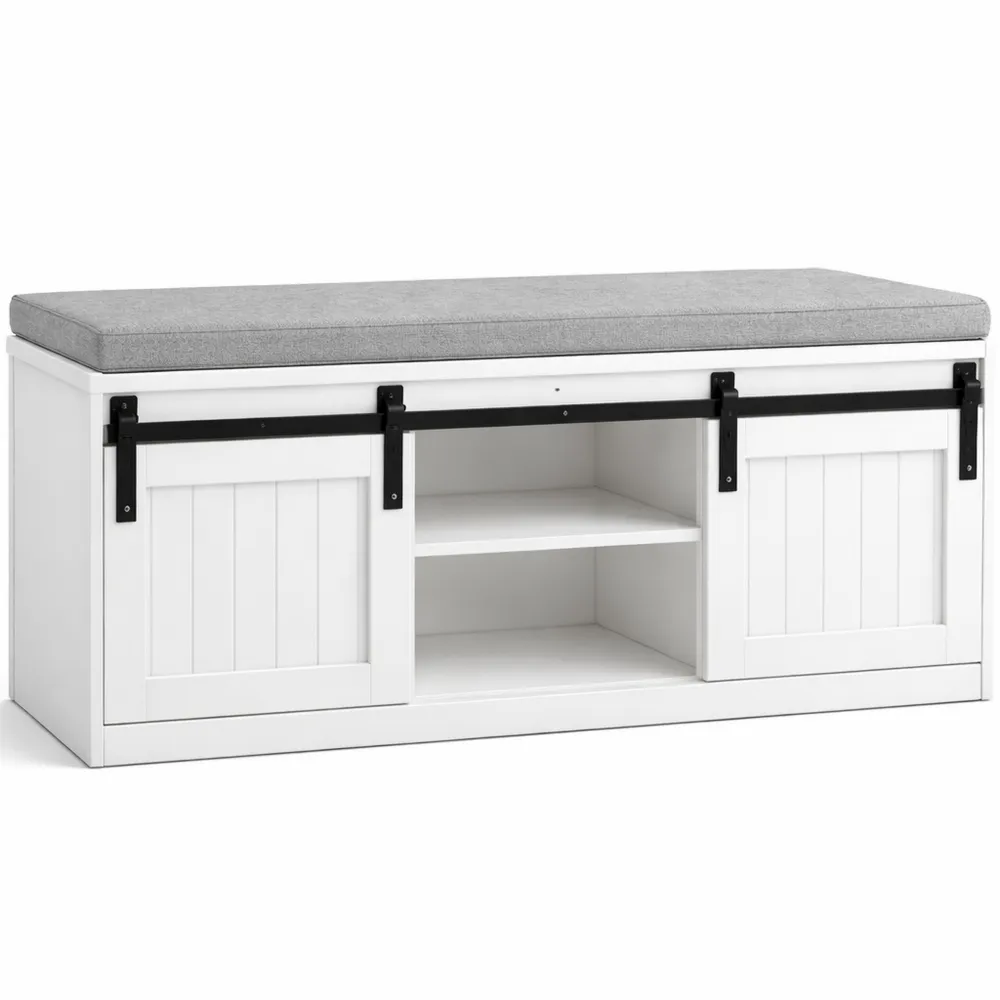 Panca Scarpiera con Seduta e Ante Scorrevoli 90x35x46cm Bianco