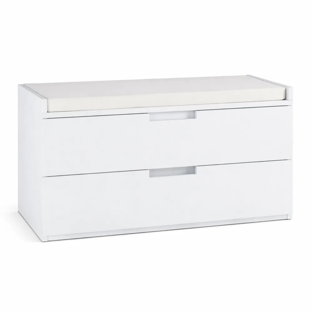 Panca con 2 cassetti retrò imbottita bianca