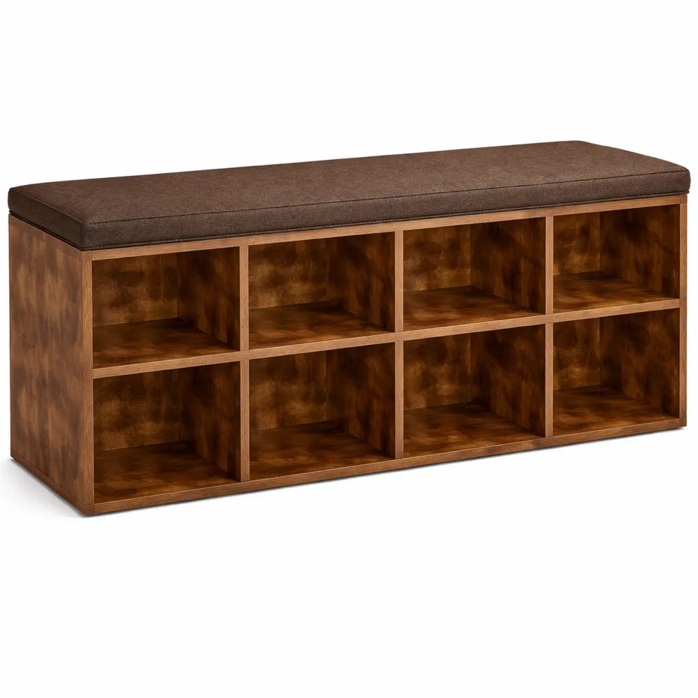 Panca Scarpiera con Seduta e Ripiani Regolabili, 8 Scomparti, Facile da Montare per Ingresso e Camera, Marrone Vintage