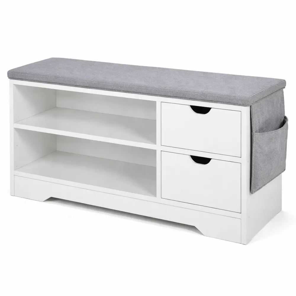 Scarpiera Salvaspazio con Panca in Legno per Ingresso, Bianca