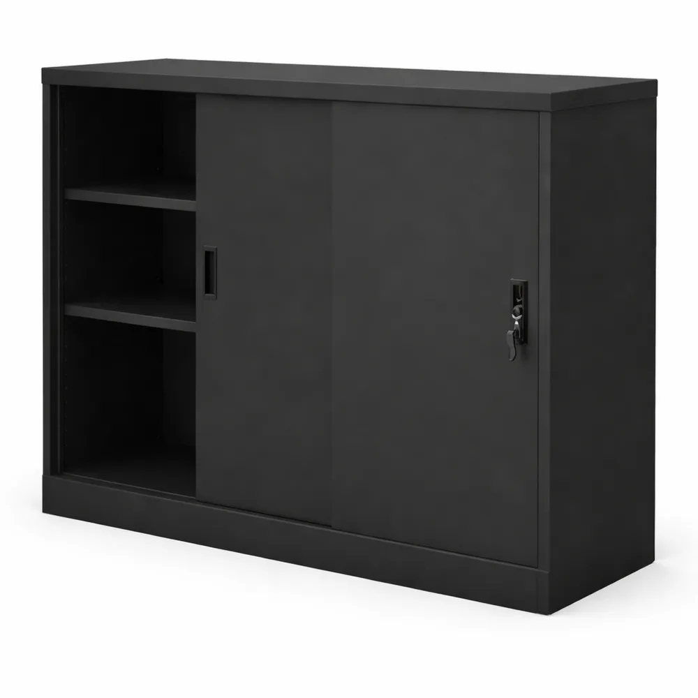 Armadio Ufficio con Ante Scorrevoli e Serratura in Metallo Antracite