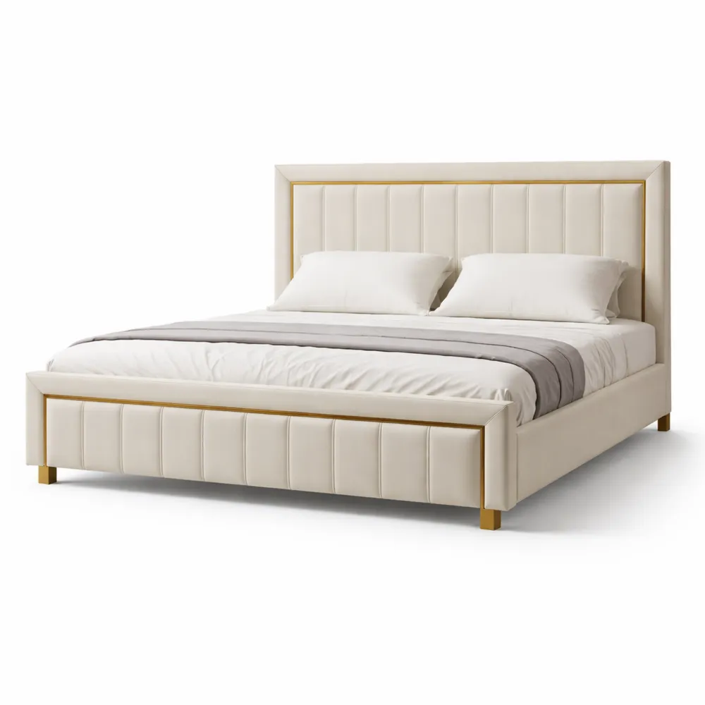 Letto matrimoniale con contenitore e testiera imbottita 140 x 200 cm