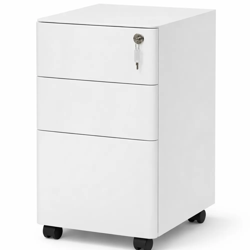 Cassettiera a 3 Cassetti in Metallo con Serratura e Ruote