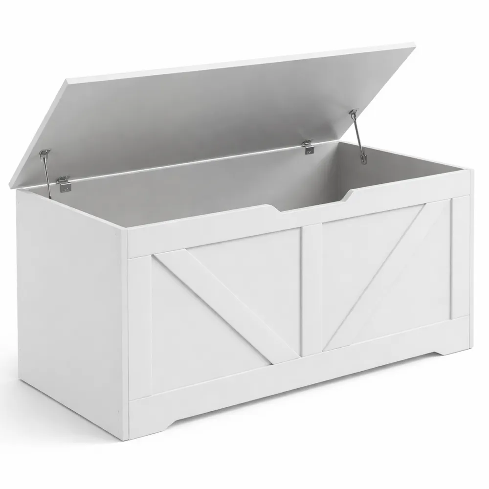 Cassapanca in Legno con Sicurezza, Panca Contenitore 127L per Ingresso e Camera, 100x40x45 cm, Bianco