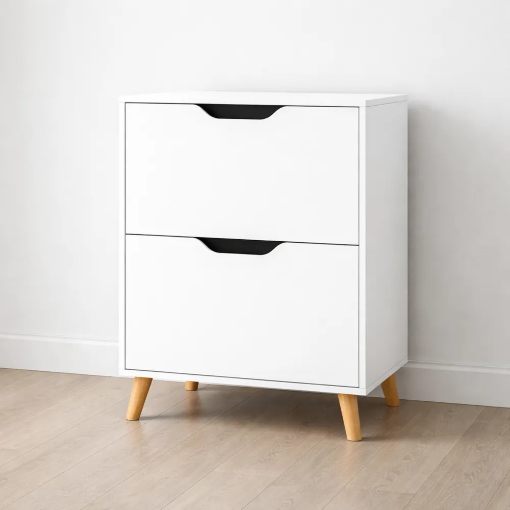 Scarpiera Moderna Bianca con Piedi in Legno di Pino e 2 Ripiani