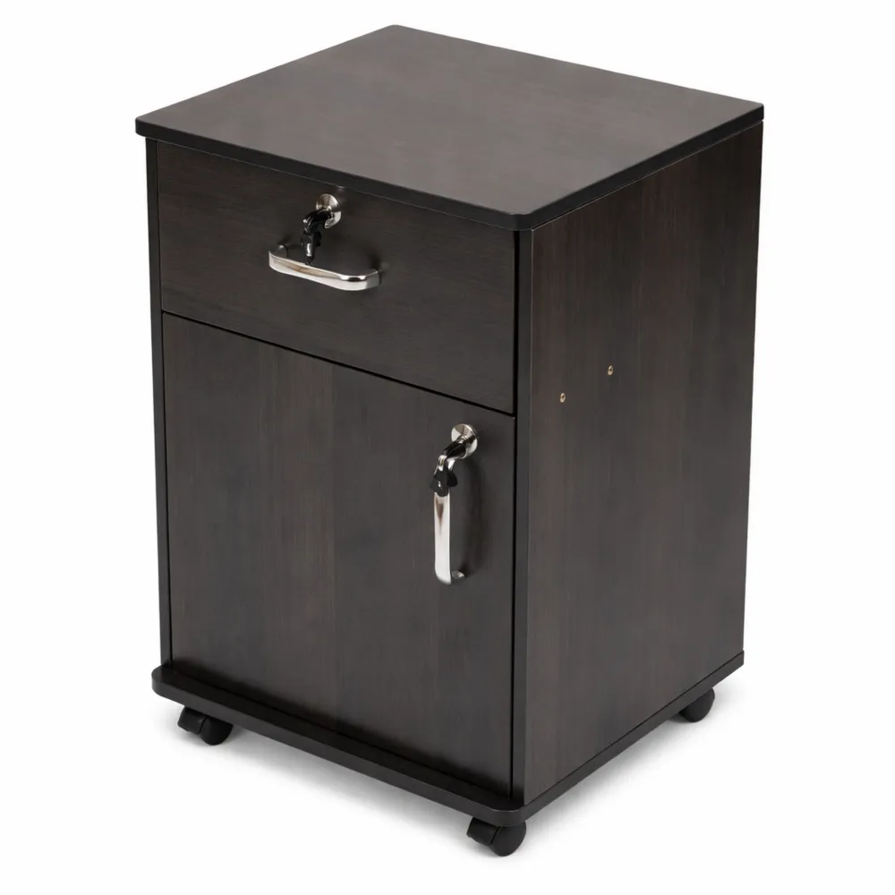 Cassettiera con Serratura per Ufficio con Ruote, Colore Noce