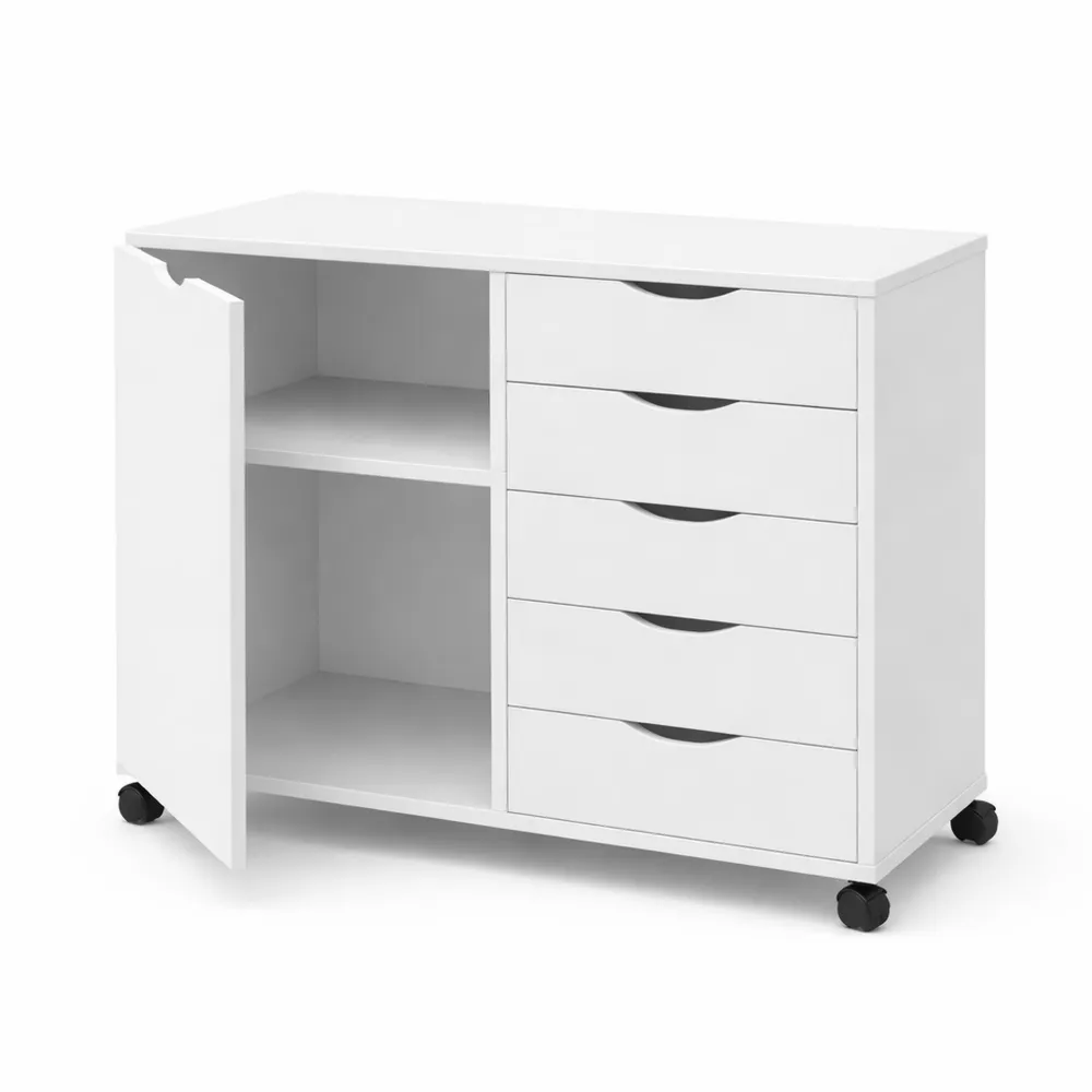 Cassettiera ufficio 5 cassetti con ruote universali in legno