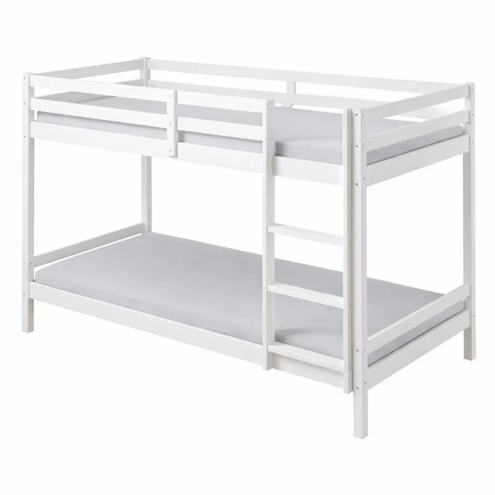 Letto a castello in legno di pino massiccio bianco 90x200 cm senza rete